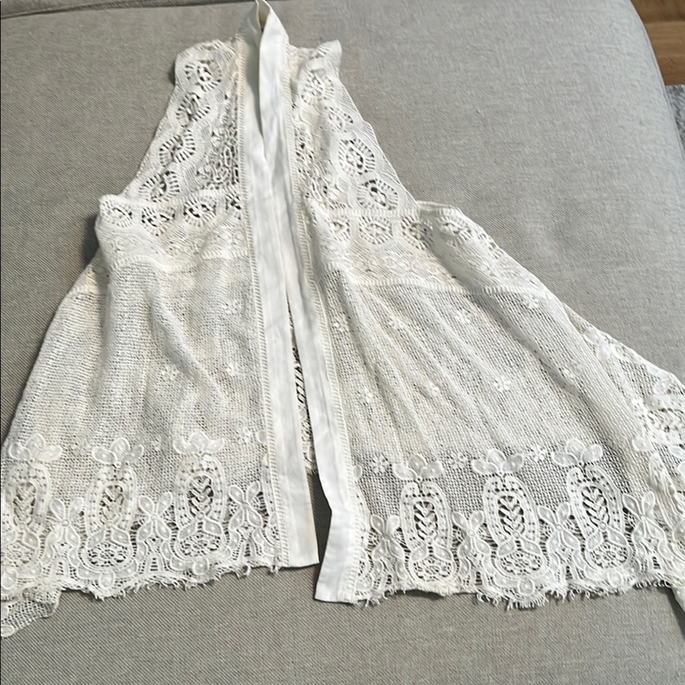 White Lace Crochet Vest